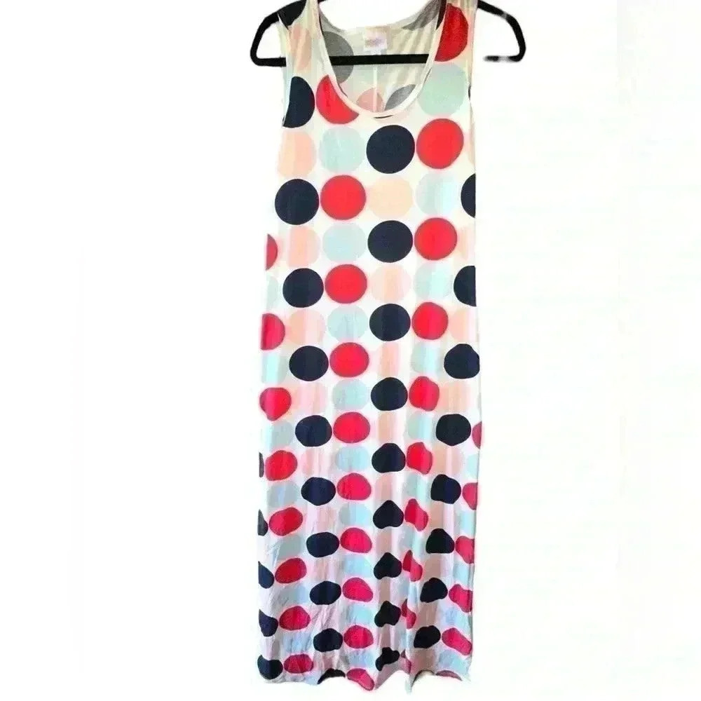 Lularoe medium white large polka dot Dani Maxi dress. Red, black,blue & pink.NWT
